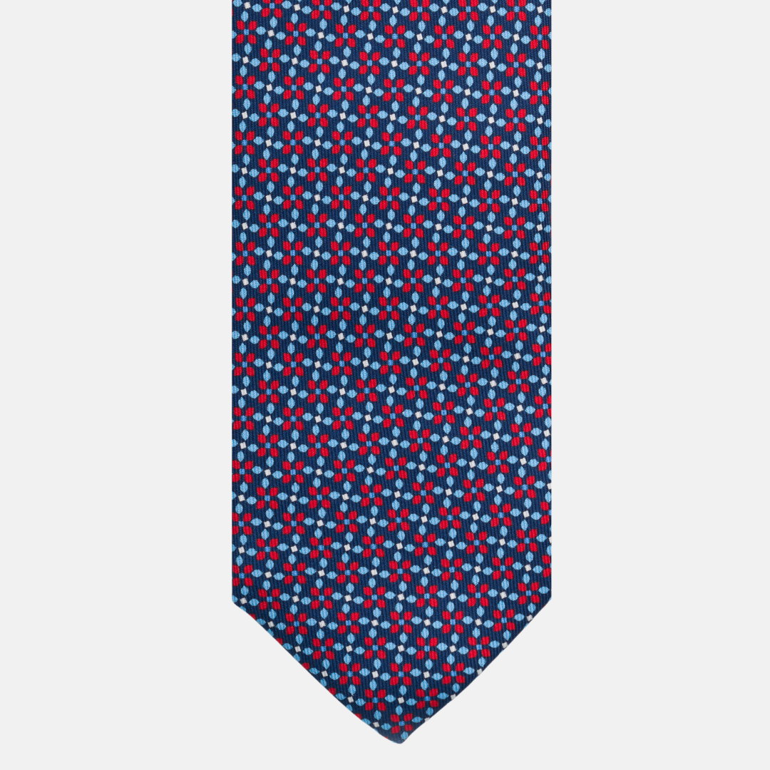 3 Fold Silk Tie Width 7cm Blue Red-M43388