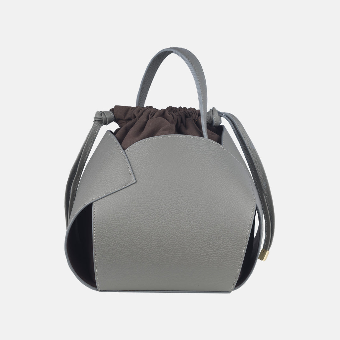 PomPon Talarico bag in hammered leather Silver color