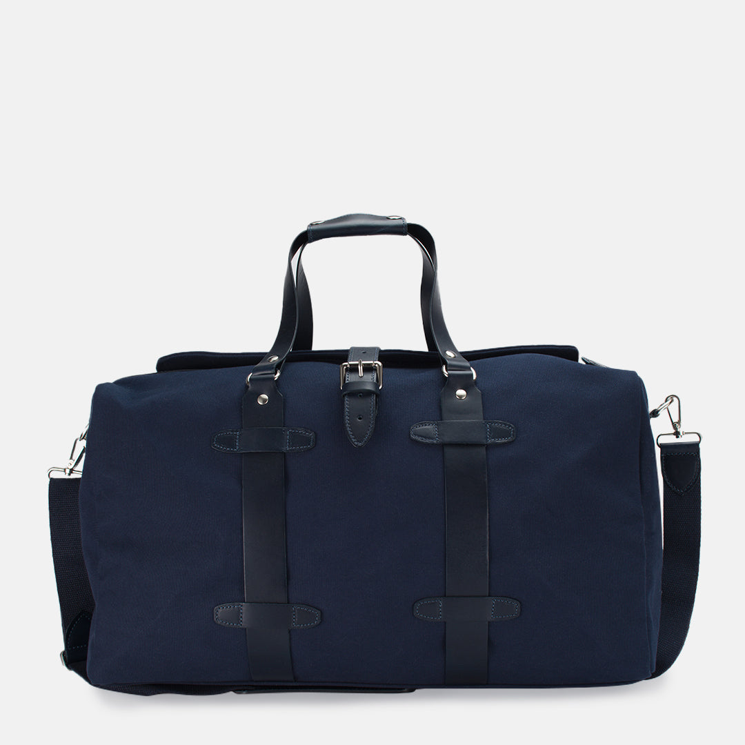 Marco Polo Blue Canvas Duffel Bag With Blue Cowhide Handles and Details