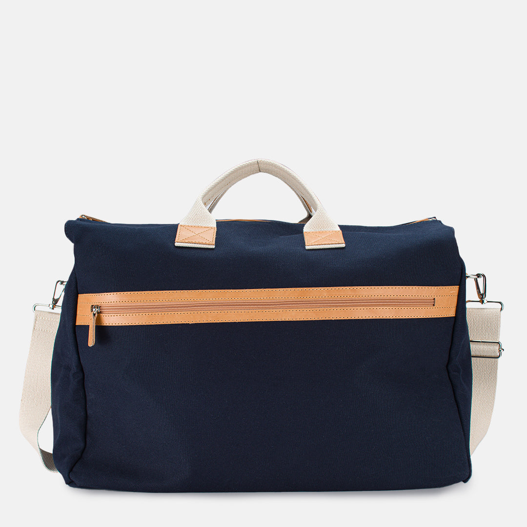 Miami Blue Canvas Duffel Bag With Two-Tone White and Tan Leather Handles