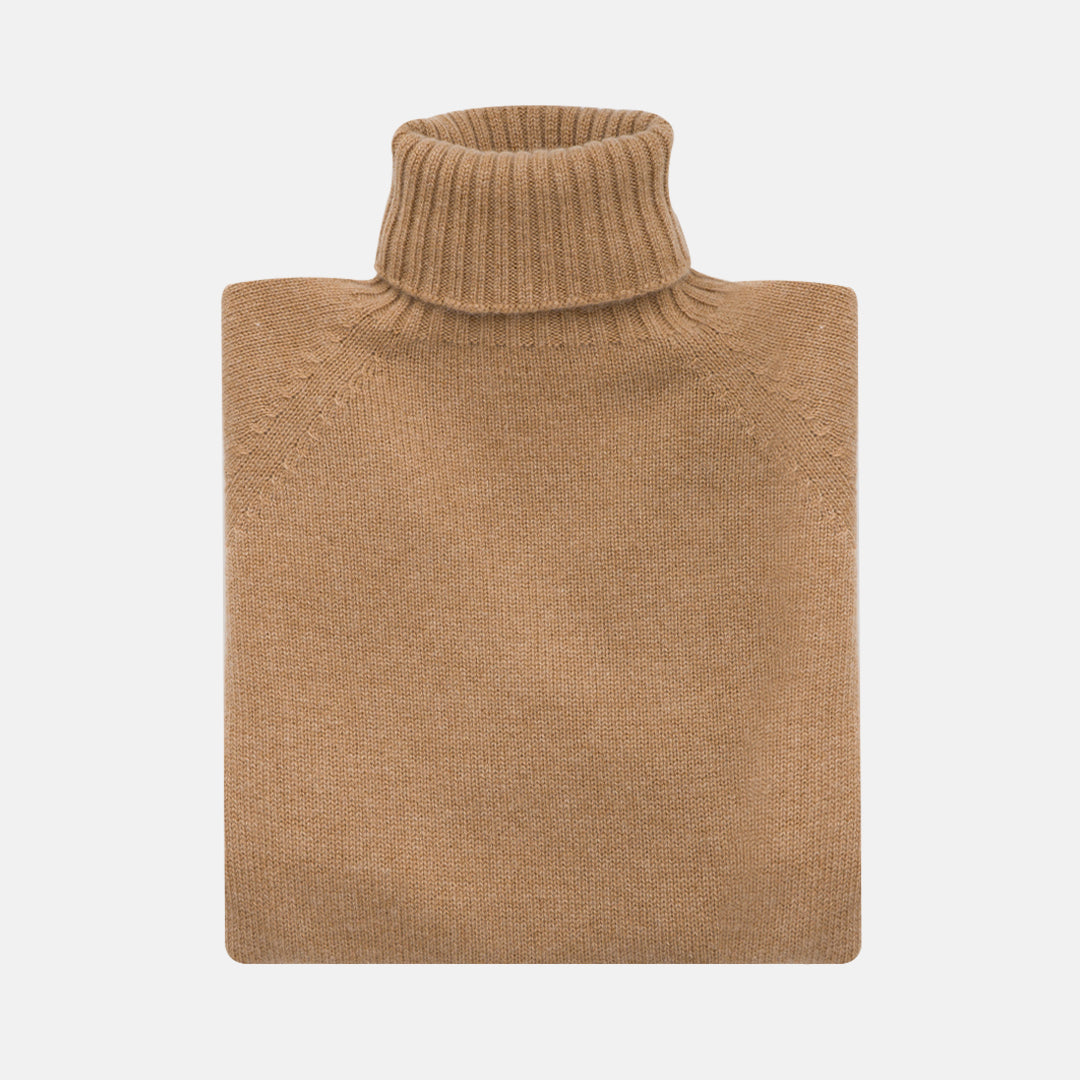 Camel Cashmere Turtleneck Sweater