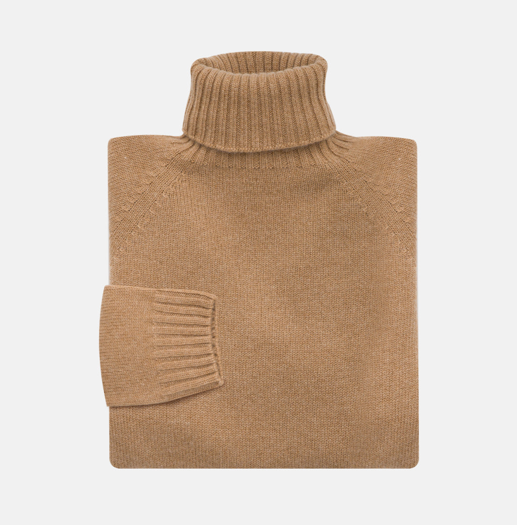 Camel Cashmere Turtleneck Sweater