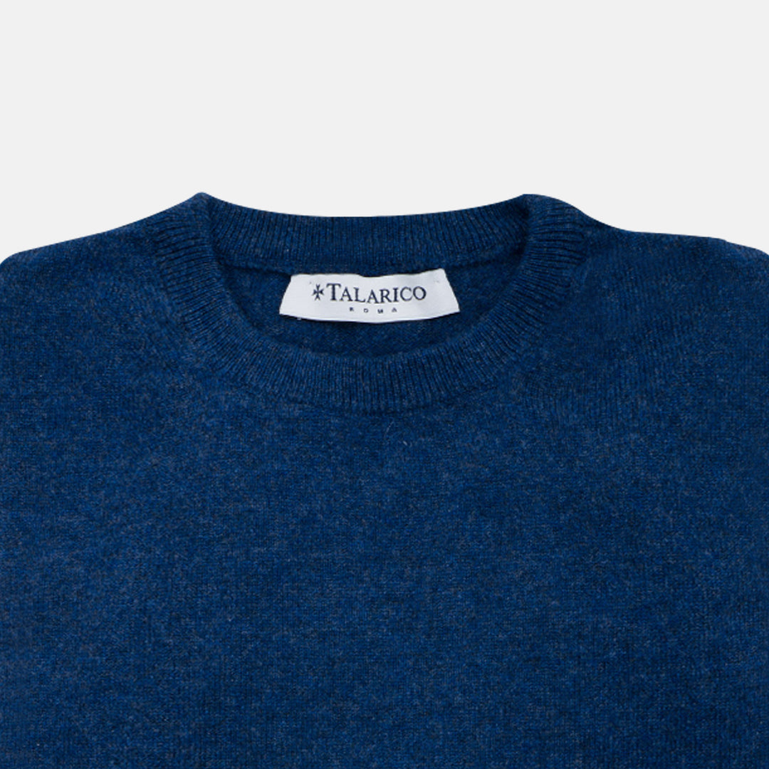 Blue Melange Cashmere Crewneck Sweater