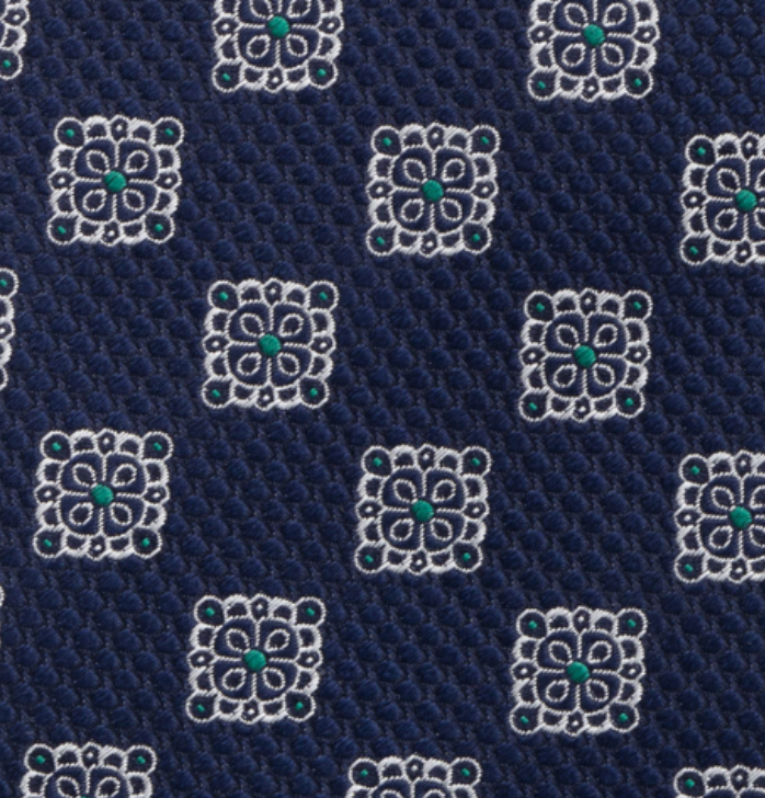 1999 Collection Tie in Heavy Silk Blue Geometric Pattern