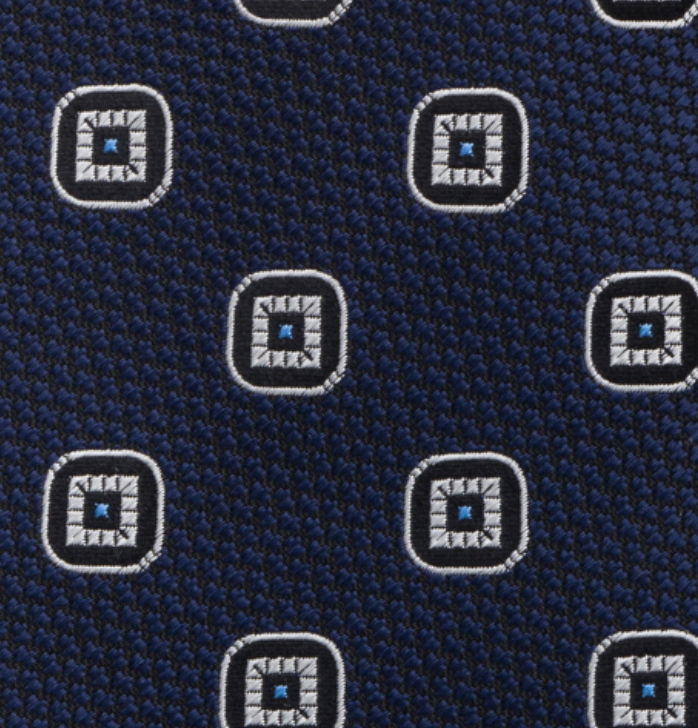 1999 Collection Tie in Heavy Silk Blue Geometric Pattern